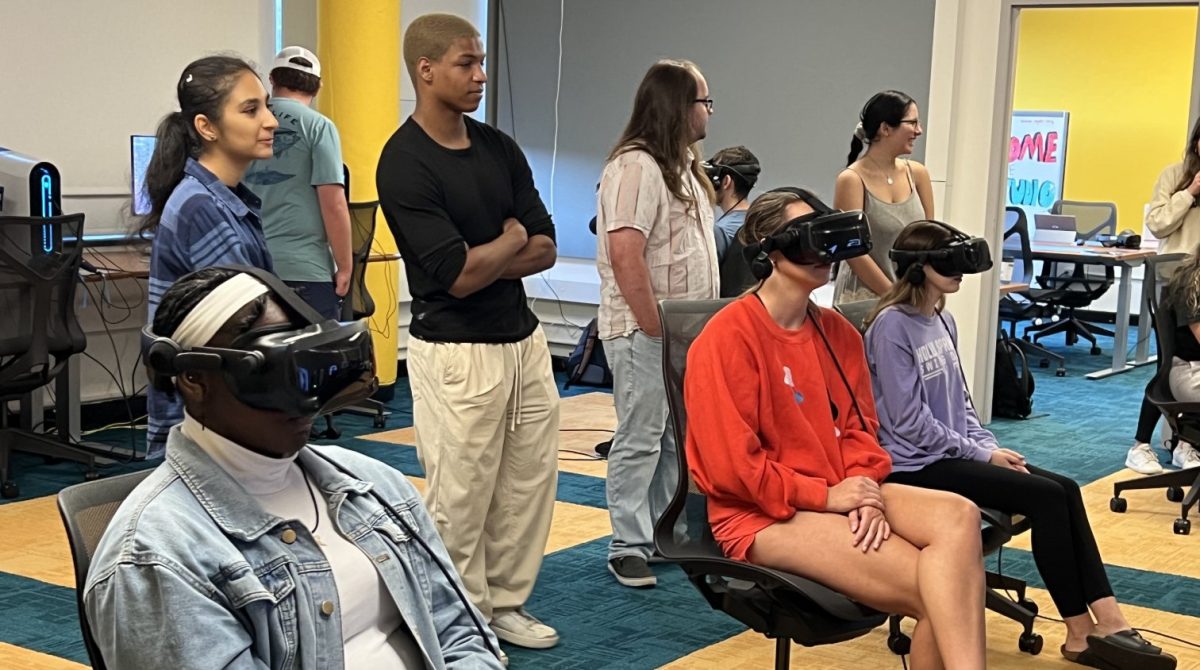Students use VR headsets during a class
